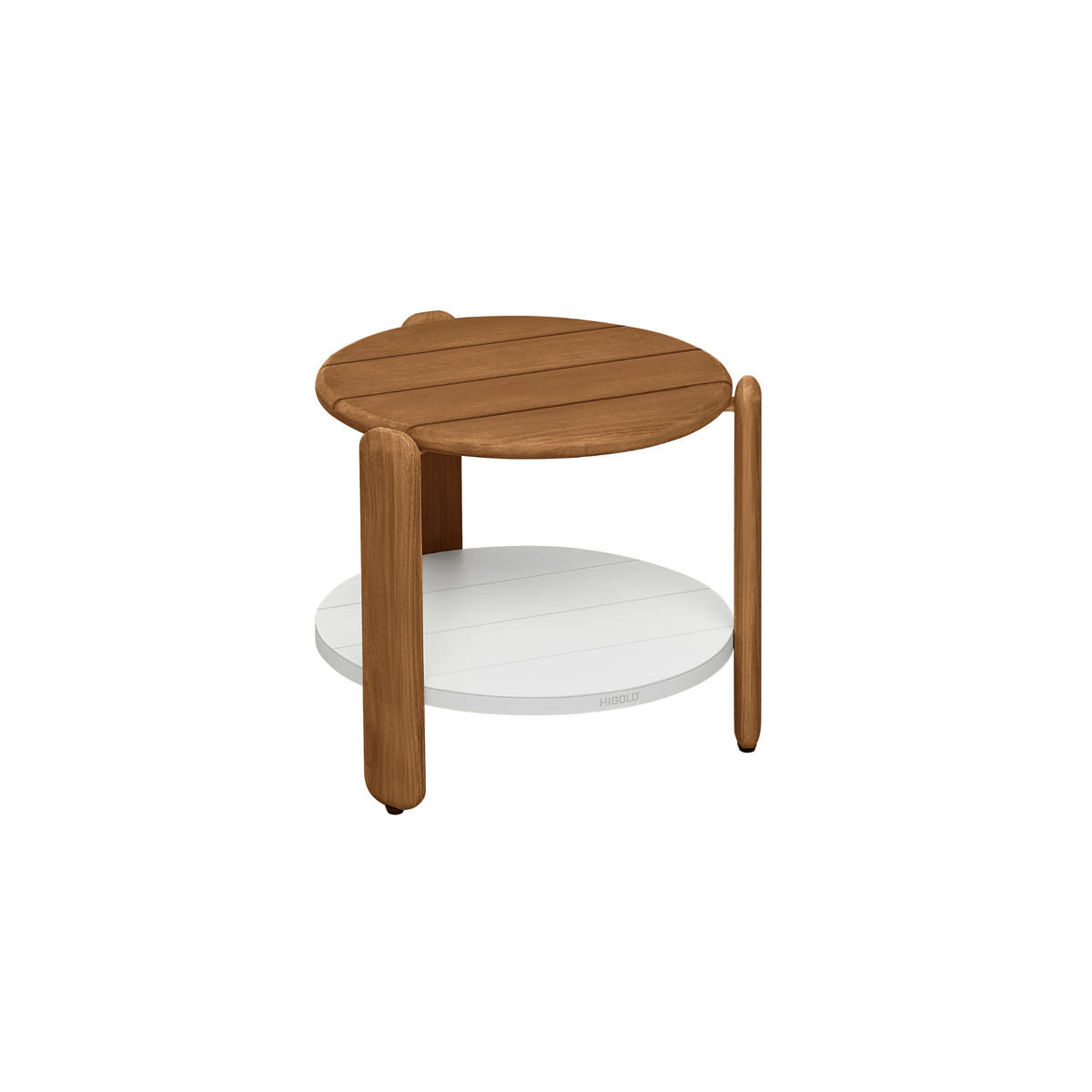 Table d’appoint de jardin ROMA en teck massif, mise en scène face à la mer.