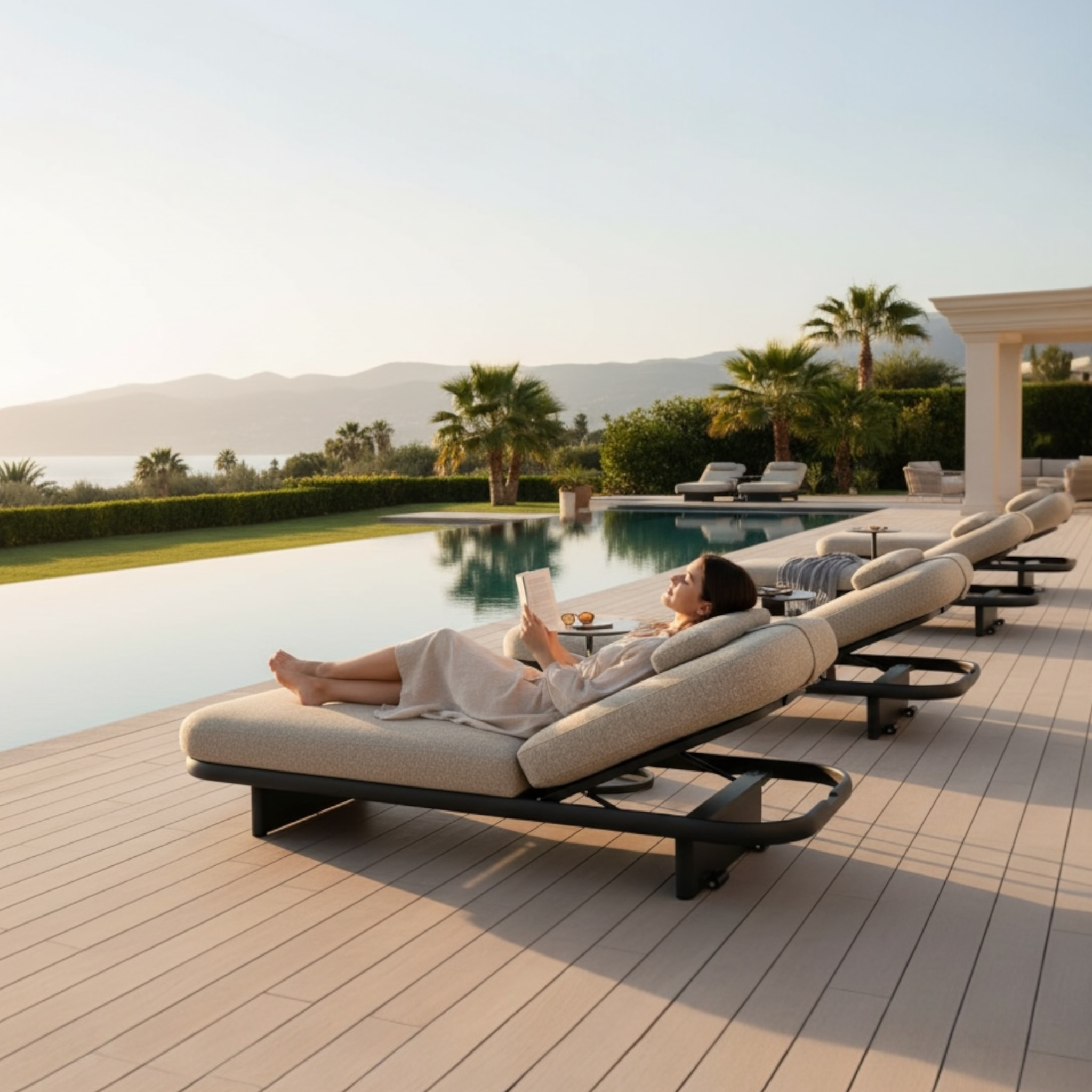 Transat piscine ROSA beige avec tablette amovible en option