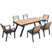 Ensemble repas jardin aluminium et en teck 200X90cm - YORK NOIR