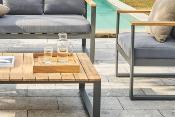Salon ensemble canapé de jardin en aluminium et bois d'acacia - LIDY