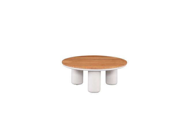 Petite table basse ronde design haut de gamme en aluminium et en teck - IRIS