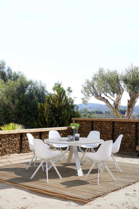 Table ronde en aluminium blanc avec plateau verre - MONDO