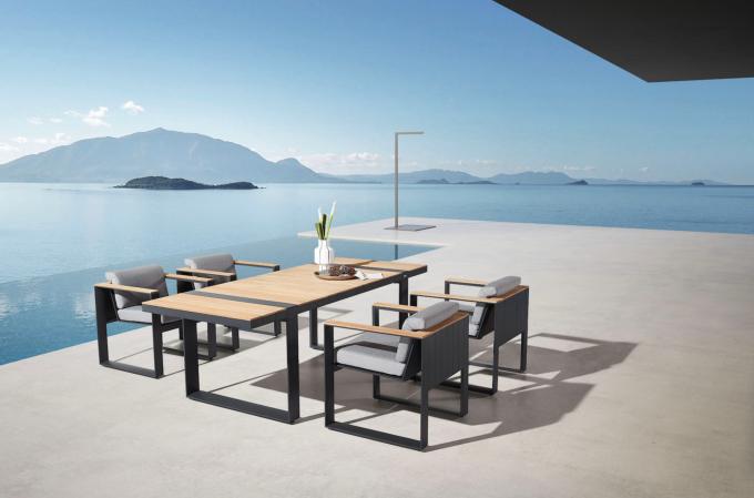 Ensemble repas de jardin haut de gamme aluminium et teck - SOFY