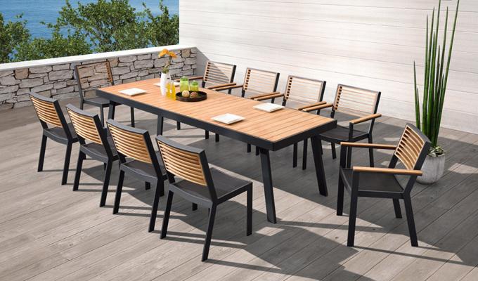 Ensemble repas de jardin aluminium et en teck 10 PLACES - YORK NOIR