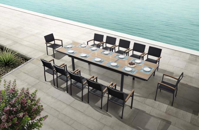 Grande table repas de jardin extensible en aluminium et en teck - TORY PLUS