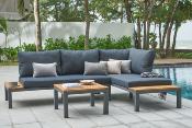 Salon de jardin d'angle en aluminium et en bois d'acacia - CARY