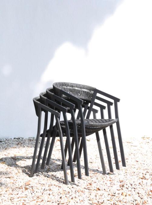 Fauteuil repas de jardin en aluminium et corde noir (lot de 2) - LARA