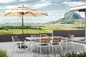 Ensemble repas  de jardin en aluminium et en teck 200X90cm - YORK BLANC