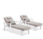 Duo bains de soleil en aluminium et en teck - LOVY BLANC