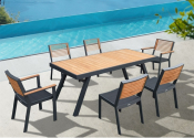 Ensemble repas jardin aluminium et en teck 200X90cm - YORK NOIR