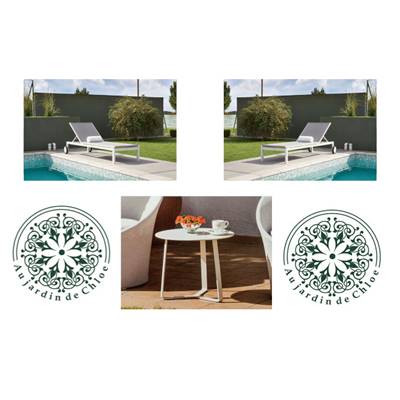 Duo de bains de soleil en aluminium + table basse - SULLY