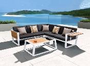 Canapé d'angle de jardin en aluminium et en teck design de luxe- YORK COSY NOIR