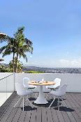 Table de jardin ronde avec plateau teck - FANO BLANC