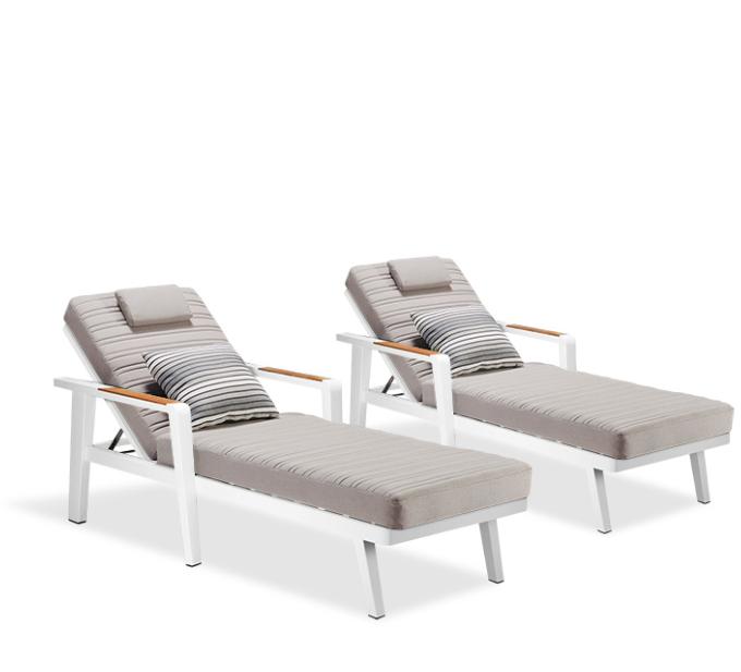Duo bains de soleil en aluminium et en teck - LOVY BLANC