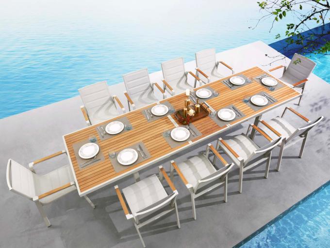 Ensemble repas extensible en aluminium et en teck - NOFFY BEIGE 10PLACES