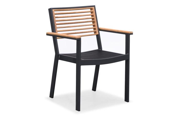 Fauteuil de repas extérieur aluminium et teck - YORK NOIR