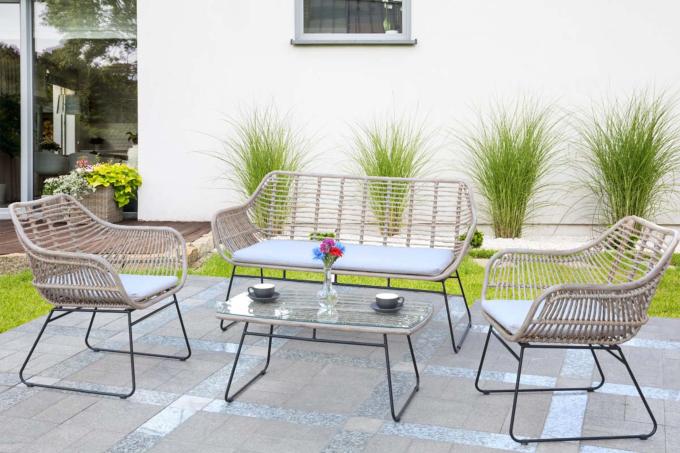 Salon canapé de jardin en résine tressée 4 places - LENA