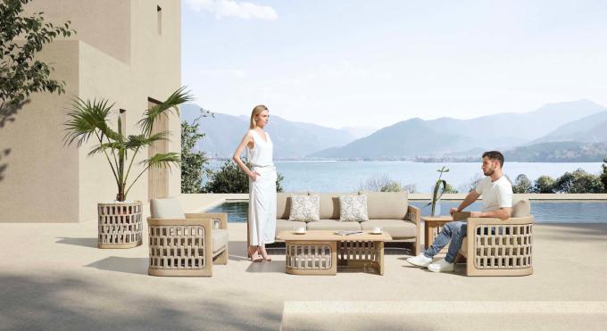 Mobilier de jardin luxe en teck et en corde 5 places  - PALMA