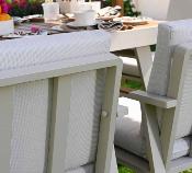 Ensemble repas jardin aluminium et bois teck 8 places haut de gamme - NOFFY