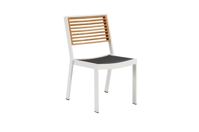 Chaise de repas extérieur empilable en aluminium et teck - YORK BLANC