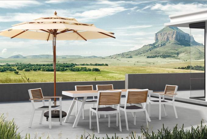 Ensemble repas  de jardin en aluminium et en teck 200X90cm - YORK BLANC