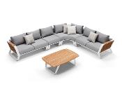 Canapé de jardin d'angle en aluminium et en teck luxe - AILY