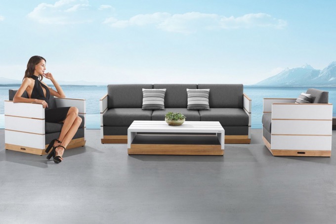 Salon de jardin en aluminium luxe tissu sunbrella - HITTY COOL