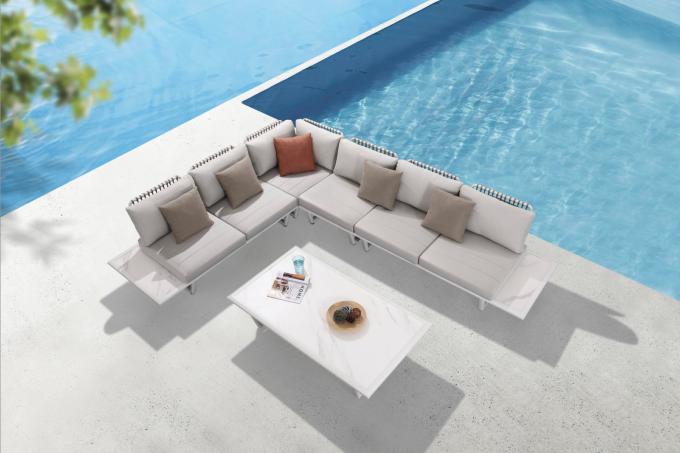 Salon de jardin haut de gamme en aluminium et corde 6 places - SOPHIA BLANC