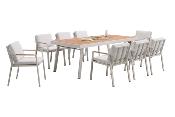 Ensemble repas jardin aluminium et bois teck 8 places haut de gamme - NOFFY