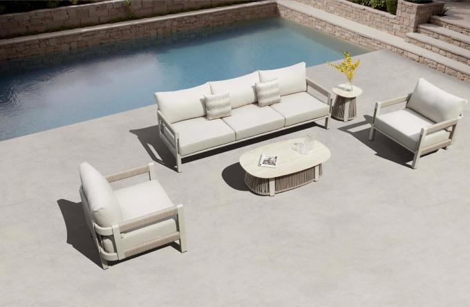 Salon de jardin design en aluminium et corde 5places - MILAN