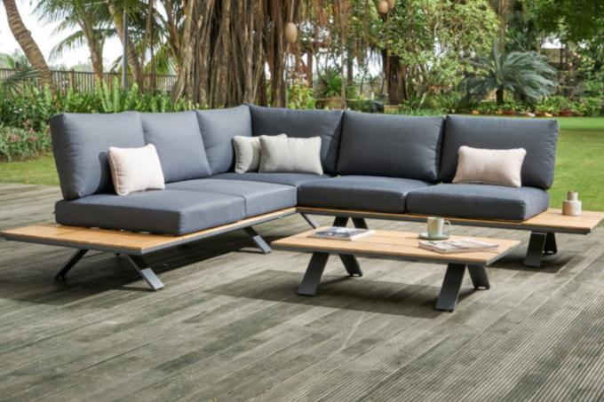 Canapé d'angle d'extérieur en aluminium et en bois d'acacia - ALVY