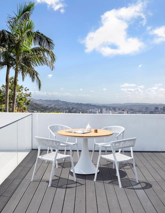 Table de jardin ronde avec plateau teck - FANO BLANC