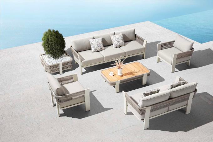 Canapé de jardin design en aluminium et corde 4places - OLBY 