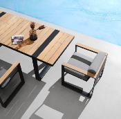 Ensemble repas de jardin haut de gamme aluminium et teck - SOFY