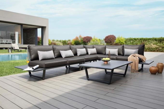 Salon de jardin haut de gamme en aluminium et corde 6 places - SOPHIA GRIS