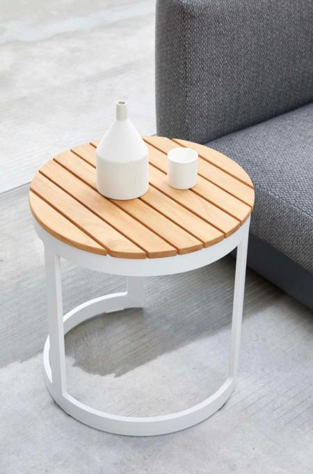 Table d'appoint ronde moderne en aluminium et en teck - IRIS