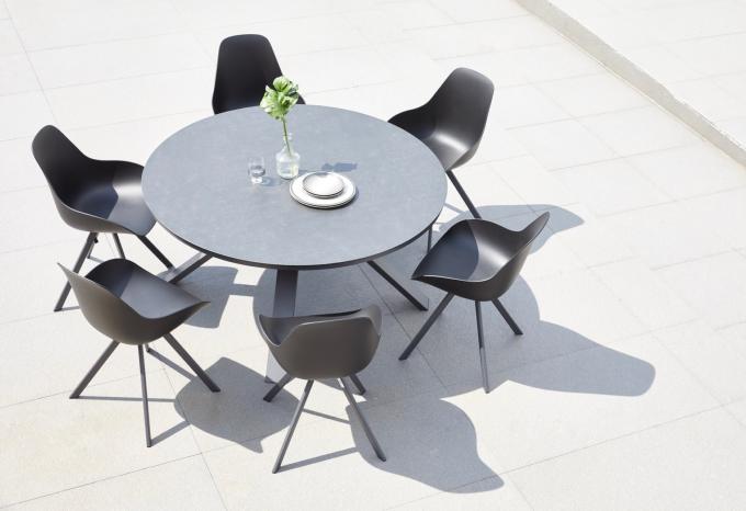 Table ronde en aluminium noir avec plateau en verre - MONDO