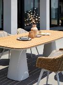 Table repas de jardin haut de gamme en aluminium -  avec plateau en teck - MILO