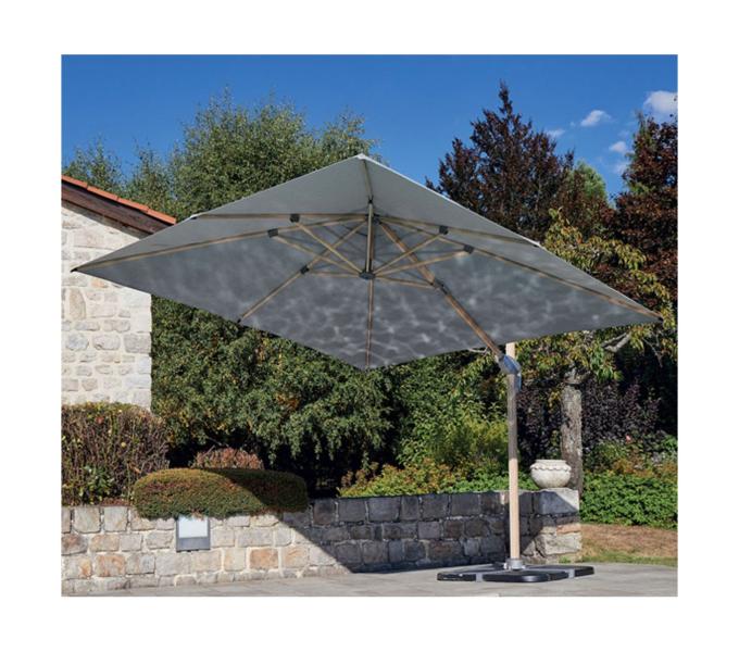 Parasol déporté 3 x 3 m - DIAMANT -effet bois - gris clair