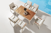 Ensemble repas jardin aluminium et bois teck 6 places - NOFFY