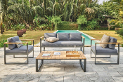 Salon ensemble canap de jardin en aluminium et bois d'acacia - LIDY