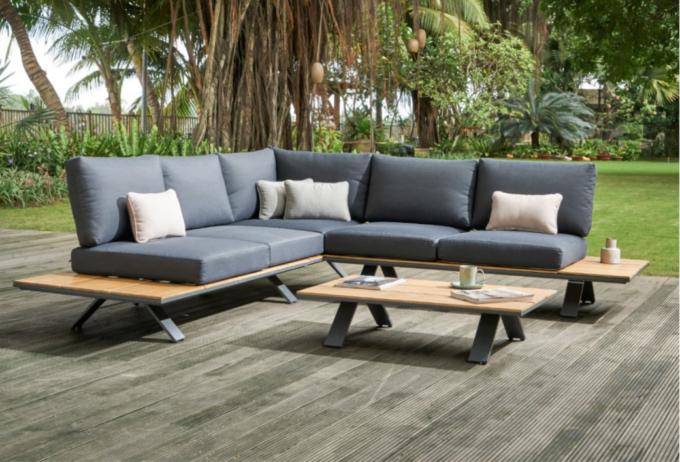 Canapé d'angle d'extérieur en aluminium et en bois d'acacia - ALVY