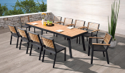 Ensemble repas de jardin aluminium et en teck 10 PLACES - YORK NOIR