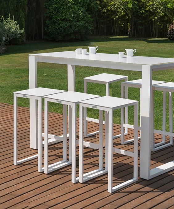 Ensemble Table Bar de jardin 6 personnes aluminium blanc - FERMO BAR