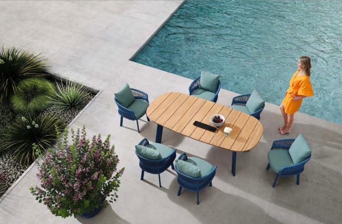 Ensemble repas de jardin luxueux en aluminium et corde tressée 6places - LASKA