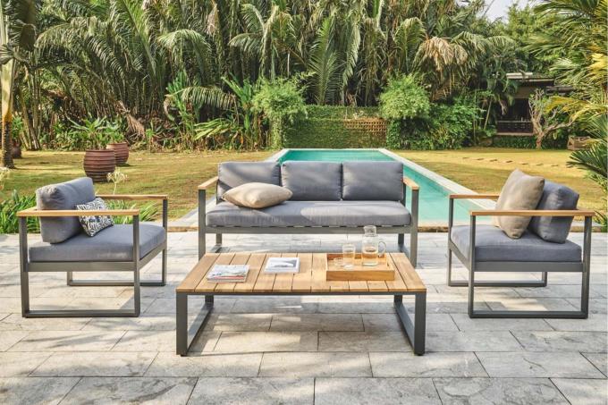 Salon ensemble canapé de jardin en aluminium et bois d'acacia - LIDY
