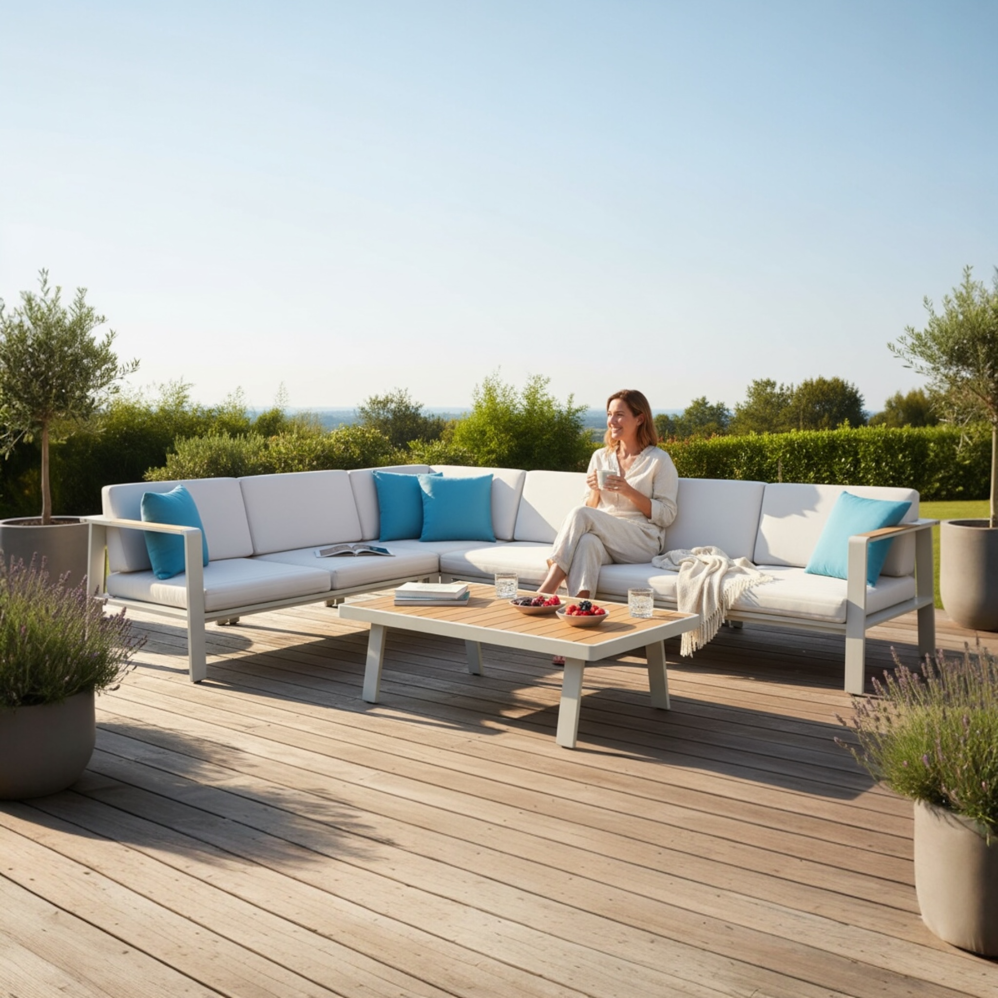 Salon de jardin d'angle en aluminium et en teck - NOFFY COSY