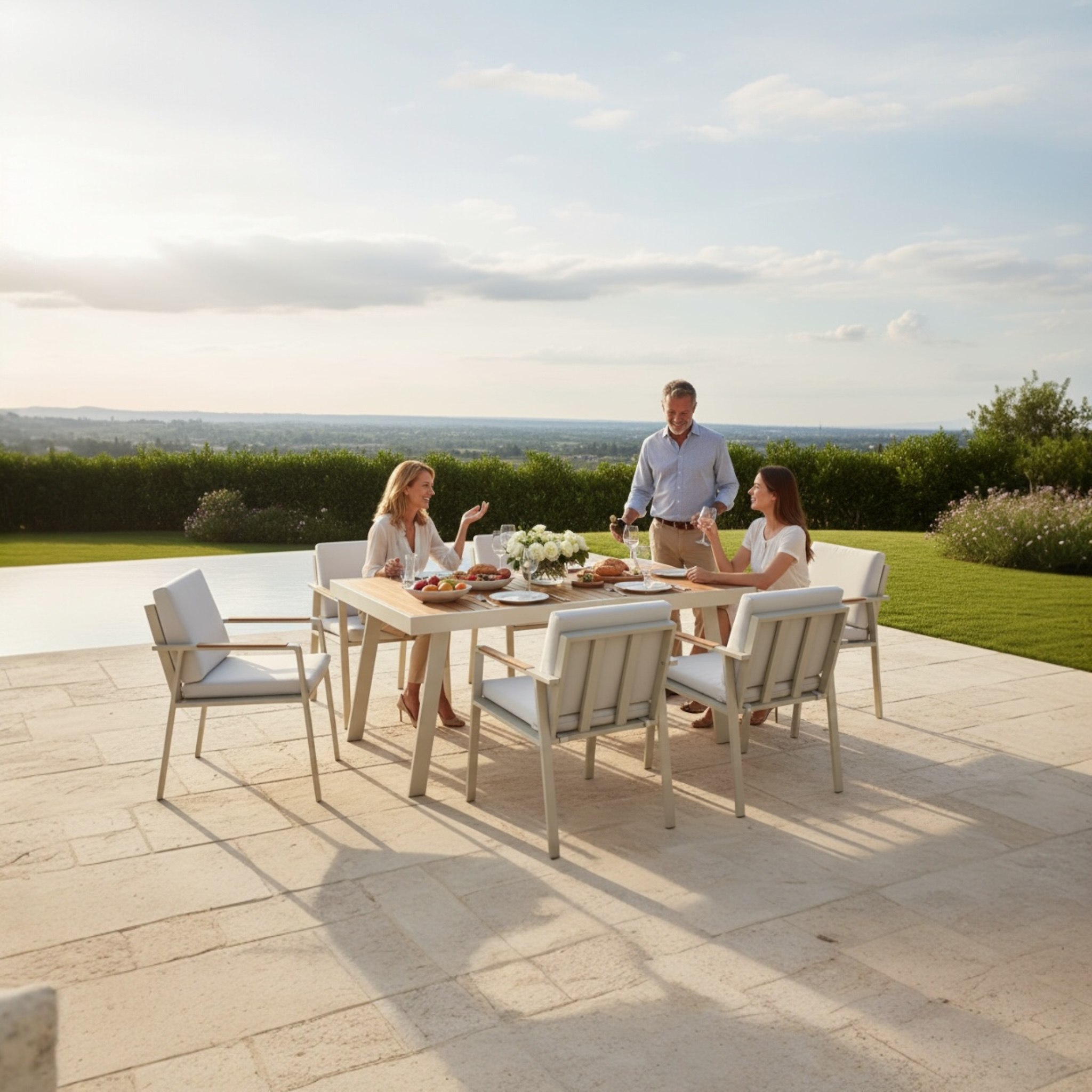 Ensemble repas jardin aluminium et bois teck 6 places - NOFFY