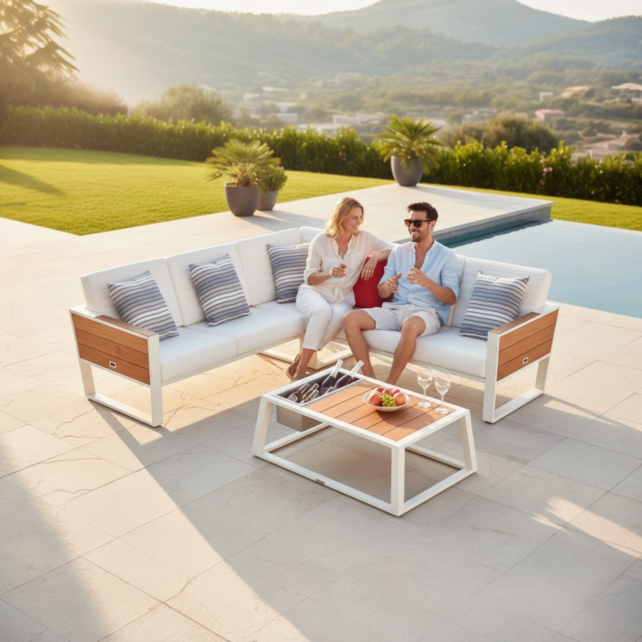 Salon de jardin d'angle en aluminium et en teck - YORK COSY