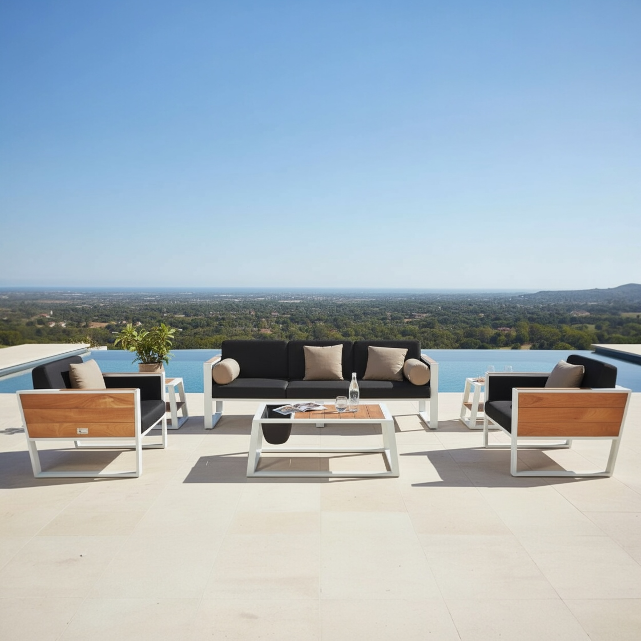 Salon de jardin haut de gamme aluminium et teck 5 places - YORK